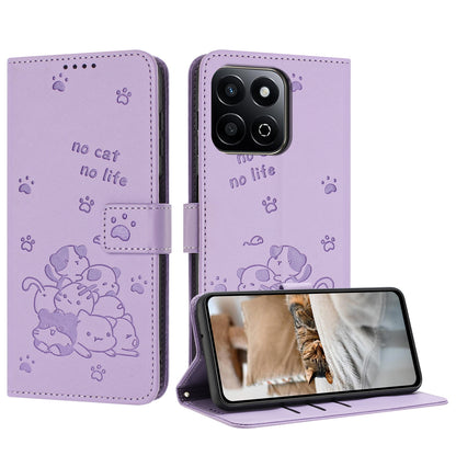 Honor 200 Smart Embossed Kitten PU Leather Wallet Case with Card Slots, Cash Pocket, Kickstand Function, Wrist Lanyard Strap, Full Protective TPU Flip Cover