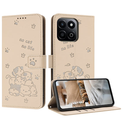 Honor 200 Smart Embossed Kitten PU Leather Wallet Case with Card Slots, Cash Pocket, Kickstand Function, Wrist Lanyard Strap, Full Protective TPU Flip Cover