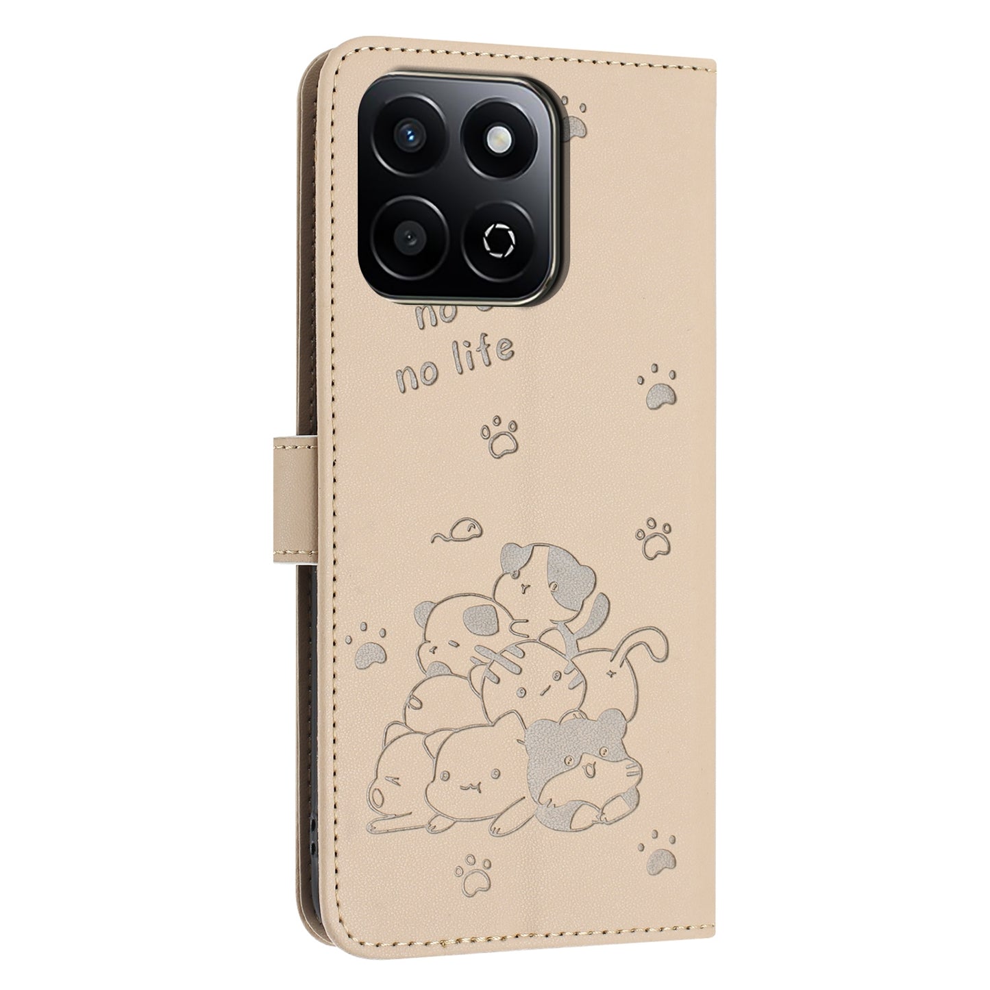Honor 200 Smart Embossed Kitten PU Leather Wallet Case with Card Slots, Cash Pocket, Kickstand Function, Wrist Lanyard Strap, Full Protective TPU Flip Cover