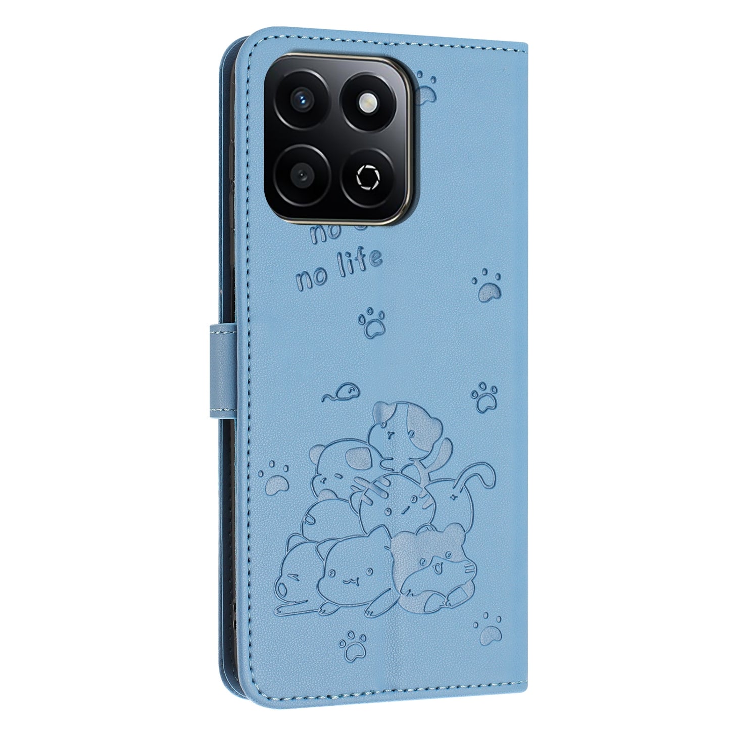 Honor 200 Smart Embossed Kitten PU Leather Wallet Case with Card Slots, Cash Pocket, Kickstand Function, Wrist Lanyard Strap, Full Protective TPU Flip Cover