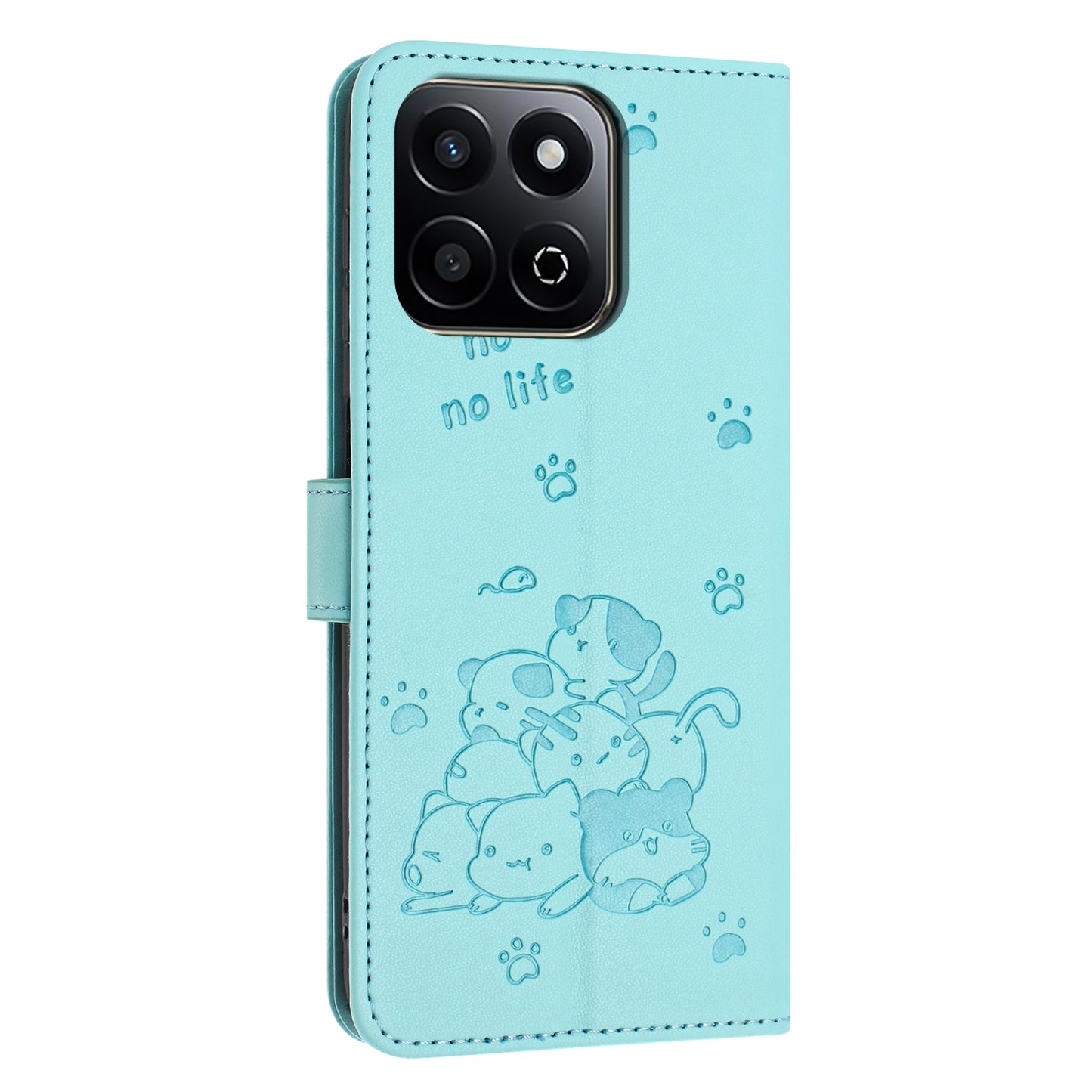 Honor 200 Smart Embossed Kitten PU Leather Wallet Case with Card Slots, Cash Pocket, Kickstand Function, Wrist Lanyard Strap, Full Protective TPU Flip Cover