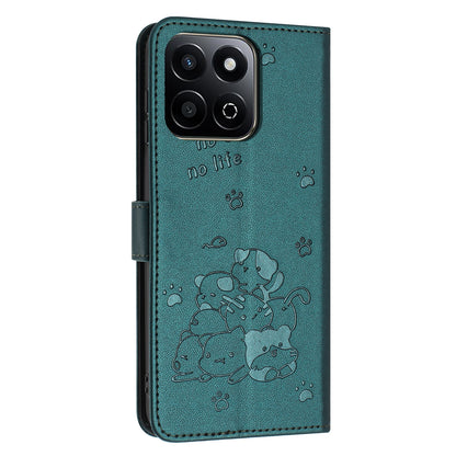 Honor 200 Smart Embossed Kitten PU Leather Wallet Case with Card Slots, Cash Pocket, Kickstand Function, Wrist Lanyard Strap, Full Protective TPU Flip Cover