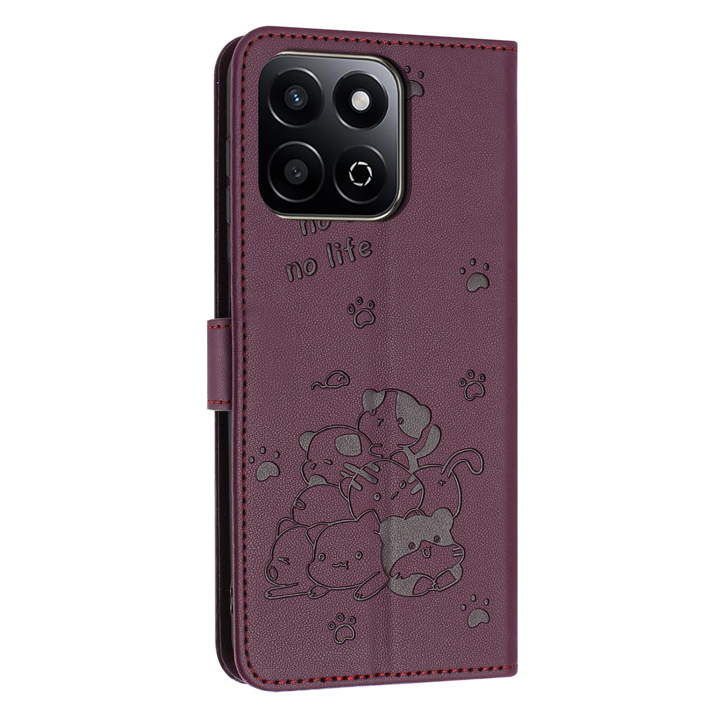 Honor 200 Smart Embossed Kitten PU Leather Wallet Case with Card Slots, Cash Pocket, Kickstand Function, Wrist Lanyard Strap, Full Protective TPU Flip Cover