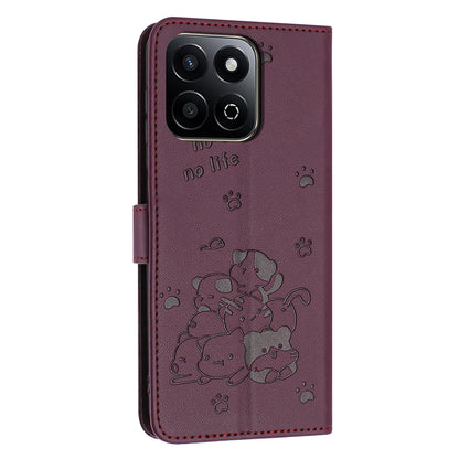 Honor 200 Smart Embossed Kitten PU Leather Wallet Case with Card Slots, Cash Pocket, Kickstand Function, Wrist Lanyard Strap, Full Protective TPU Flip Cover