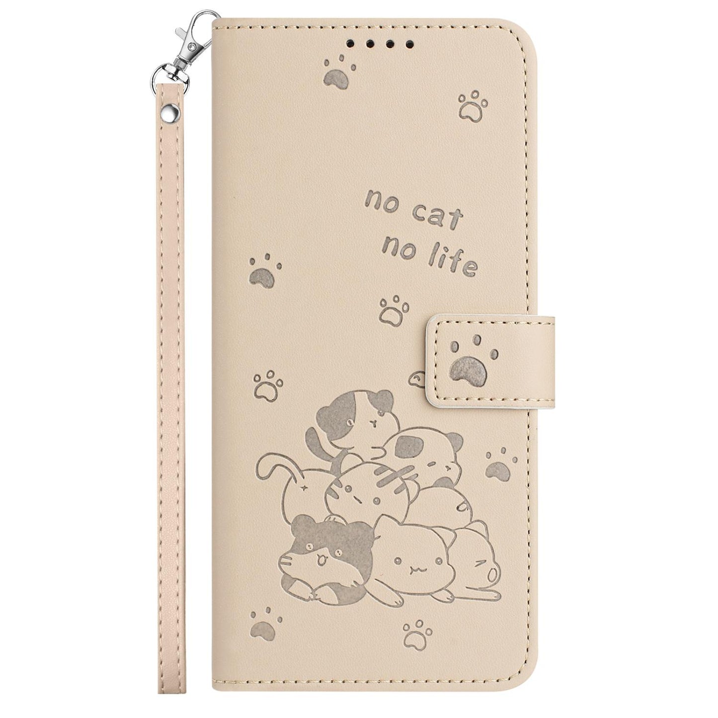 Honor X60 Embossed Kitten PU Leather Wallet Case with Card Slots, Cash Pocket, Kickstand Function, Wrist Lanyard Strap, Full Protective TPU Flip Cover