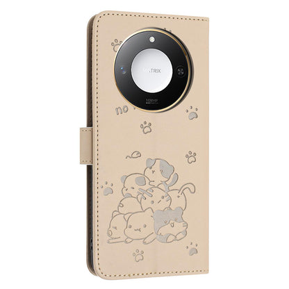 Honor X9c Smart Embossed Kitten PU Leather Wallet Case with Card Slots, Cash Pocket, Kickstand Function, Wrist Lanyard Strap, Full Protective TPU Flip Cover