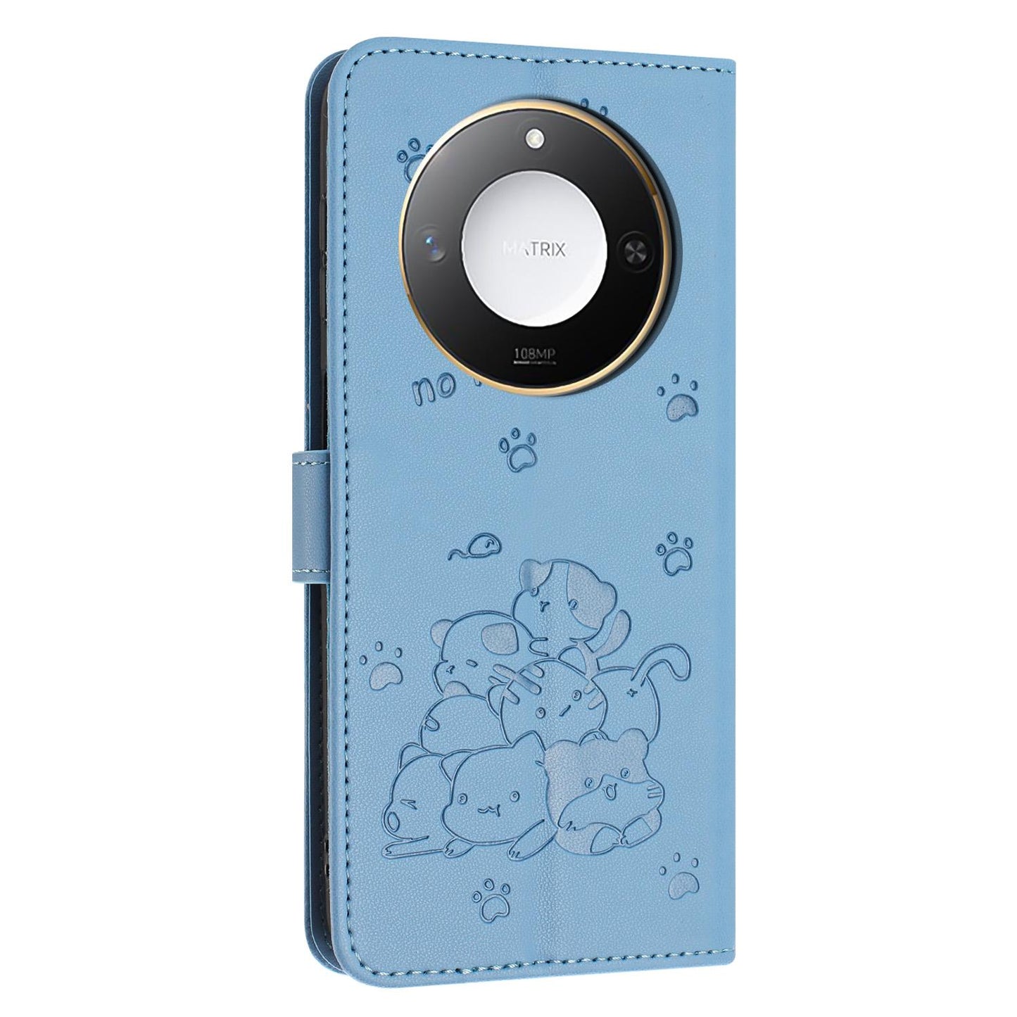 Honor X9c Smart Embossed Kitten PU Leather Wallet Case with Card Slots, Cash Pocket, Kickstand Function, Wrist Lanyard Strap, Full Protective TPU Flip Cover