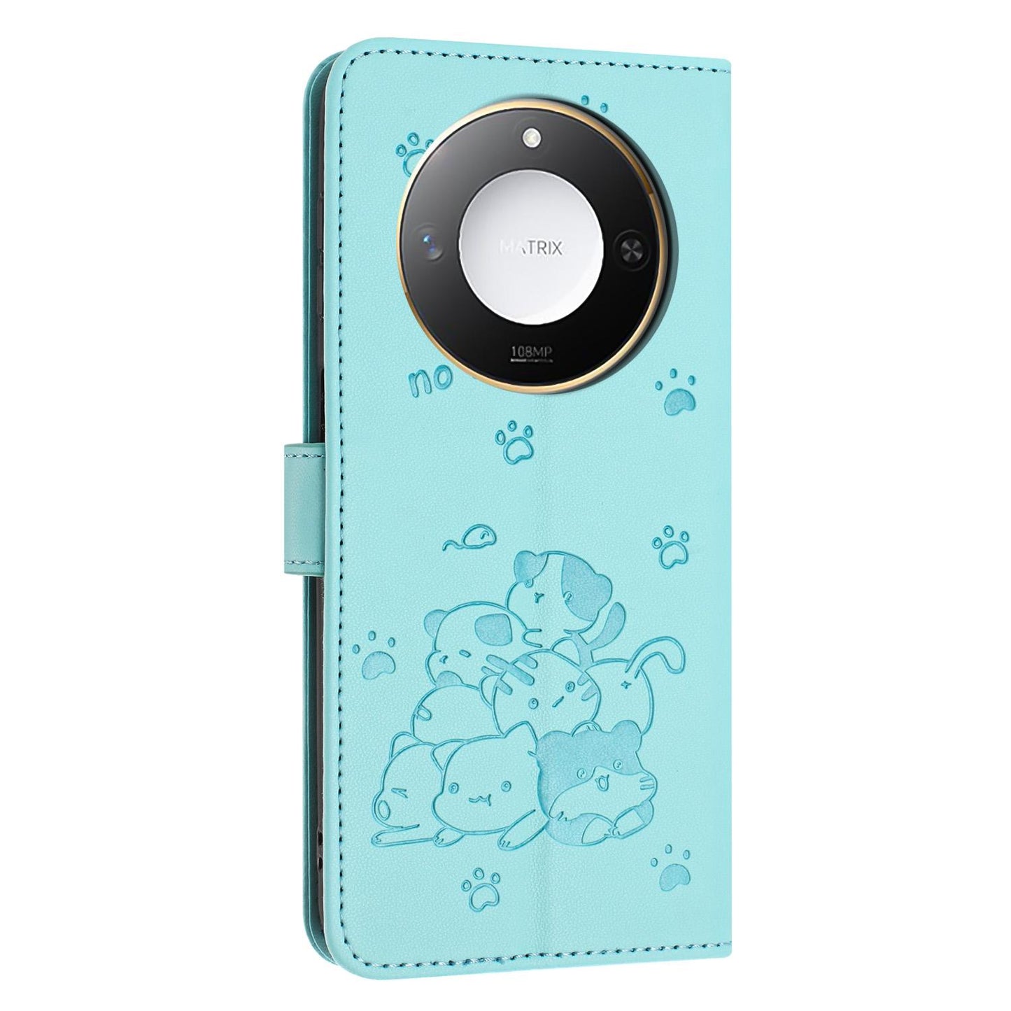 Honor X9c Smart Embossed Kitten PU Leather Wallet Case with Card Slots, Cash Pocket, Kickstand Function, Wrist Lanyard Strap, Full Protective TPU Flip Cover