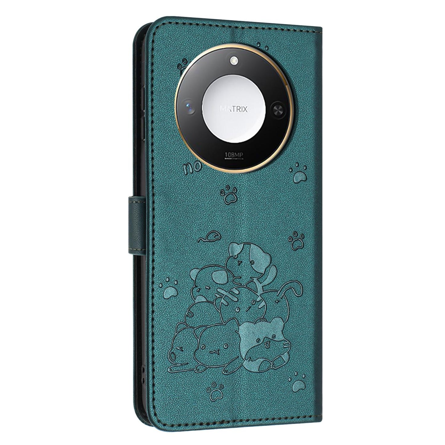 Honor X9c Smart Embossed Kitten PU Leather Wallet Case with Card Slots, Cash Pocket, Kickstand Function, Wrist Lanyard Strap, Full Protective TPU Flip Cover