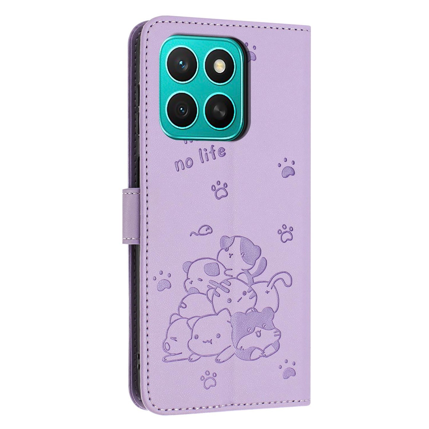 Honor X8c 4G Embossed Kitten PU Leather Wallet Case with Card Slots, Cash Pocket, Kickstand Function, Wrist Lanyard Strap, Full Protective TPU Flip Cover