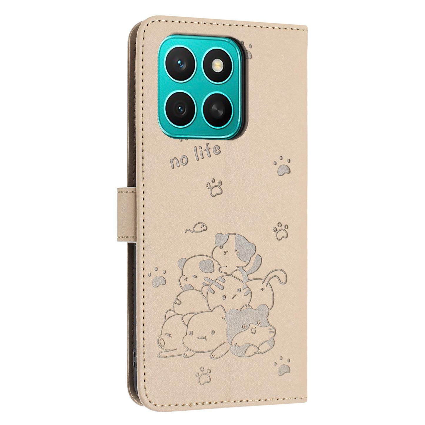Honor X8c 4G Embossed Kitten PU Leather Wallet Case with Card Slots, Cash Pocket, Kickstand Function, Wrist Lanyard Strap, Full Protective TPU Flip Cover