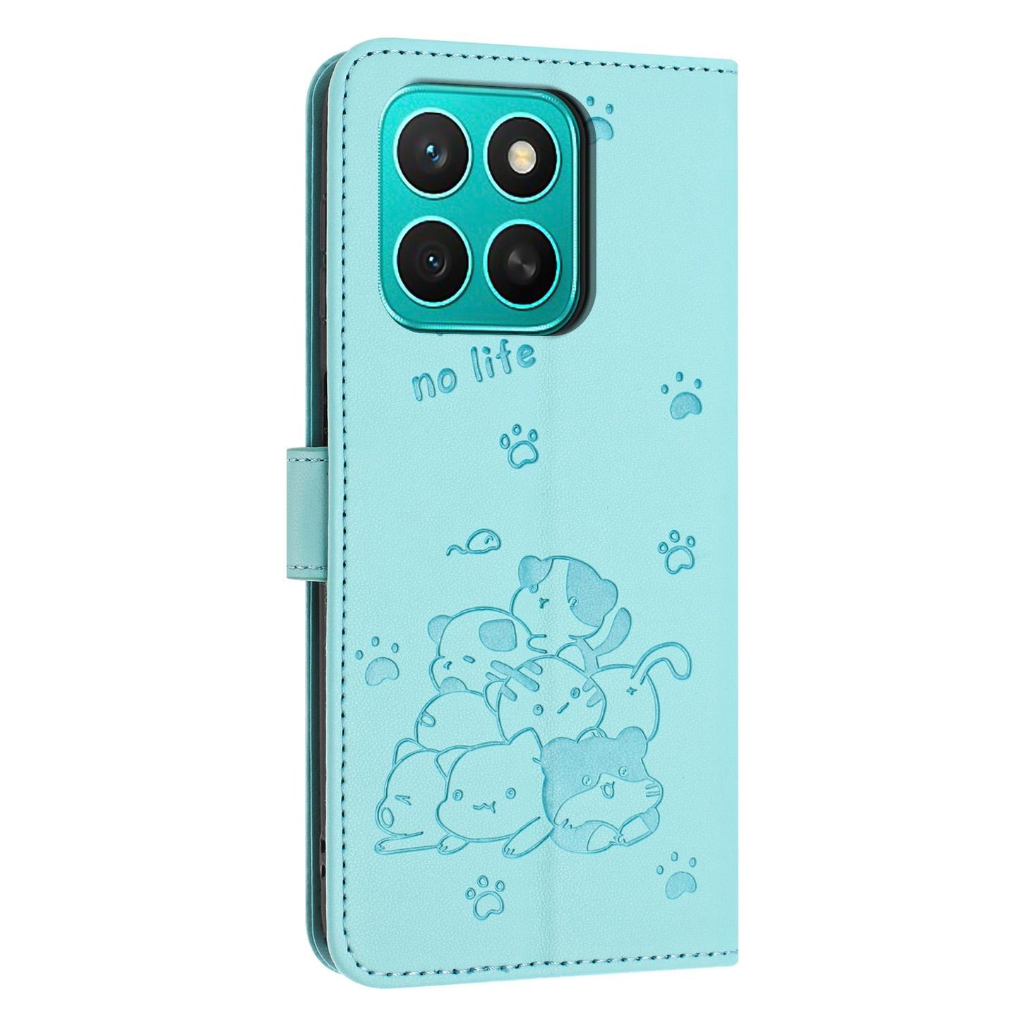 Honor X8c 4G Embossed Kitten PU Leather Wallet Case with Card Slots, Cash Pocket, Kickstand Function, Wrist Lanyard Strap, Full Protective TPU Flip Cover