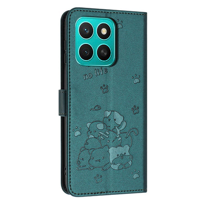 Honor X8c 4G Embossed Kitten PU Leather Wallet Case with Card Slots, Cash Pocket, Kickstand Function, Wrist Lanyard Strap, Full Protective TPU Flip Cover