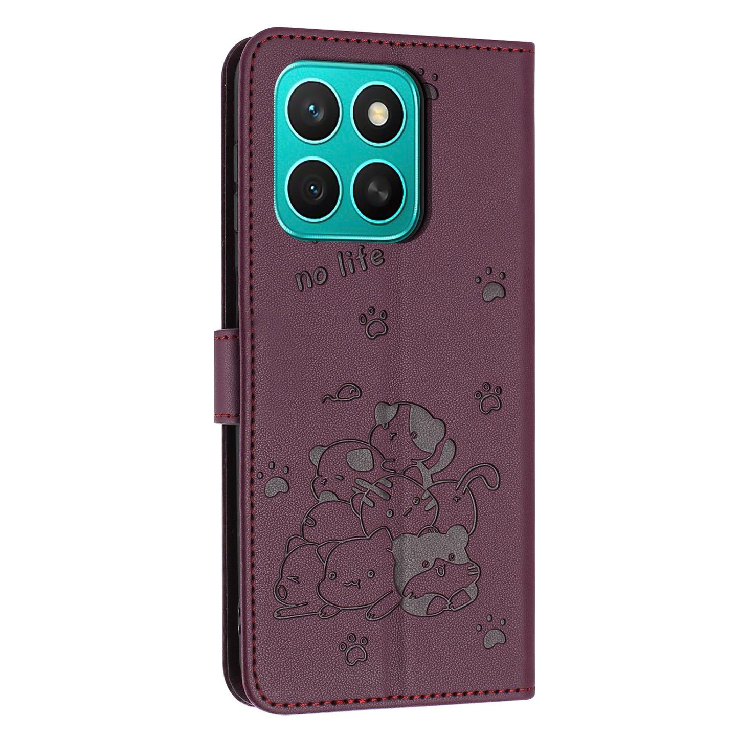Honor X8c 4G Embossed Kitten PU Leather Wallet Case with Card Slots, Cash Pocket, Kickstand Function, Wrist Lanyard Strap, Full Protective TPU Flip Cover