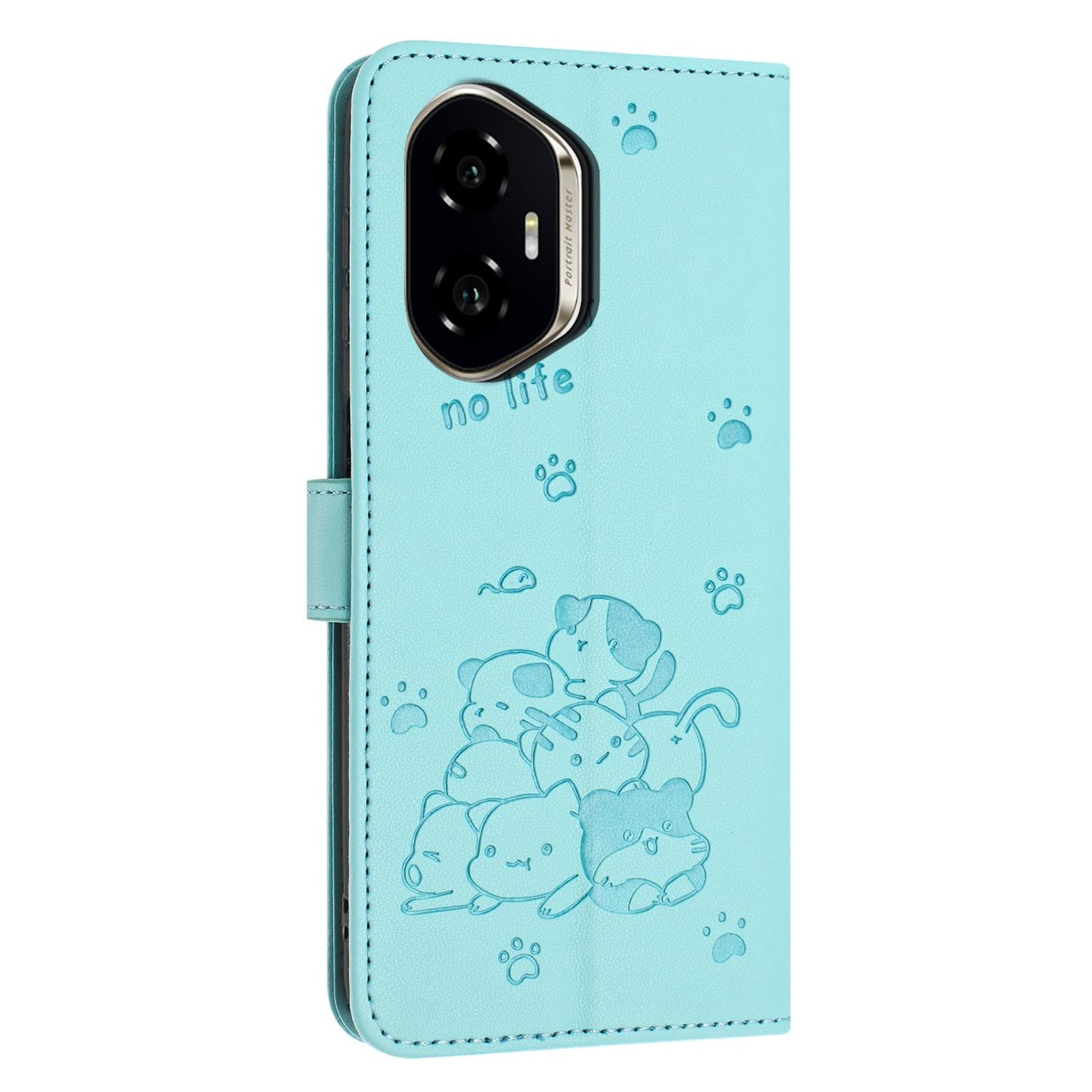 Honor 400 156.5mm Embossed Kitten PU Leather Wallet Case with Card Slots, Cash Pocket, Kickstand Function, Wrist Lanyard Strap, Full Protective TPU Flip Cover