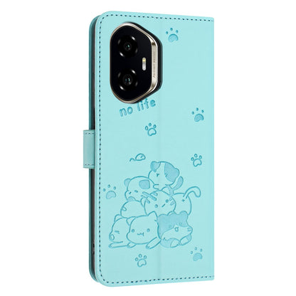 Honor 400 156.5mm Embossed Kitten PU Leather Wallet Case with Card Slots, Cash Pocket, Kickstand Function, Wrist Lanyard Strap, Full Protective TPU Flip Cover