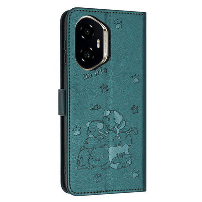 Honor 400 156.5mm Embossed Kitten PU Leather Wallet Case with Card Slots, Cash Pocket, Kickstand Function, Wrist Lanyard Strap, Full Protective TPU Flip Cover