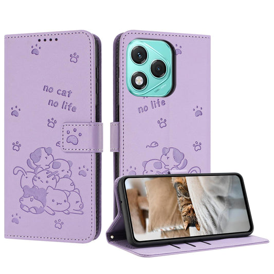 Honor 400 Lite Embossed Kitten PU Leather Wallet Case with Card Slots, Cash Pocket, Kickstand Function, Wrist Lanyard Strap, Full Protective TPU Flip Cover