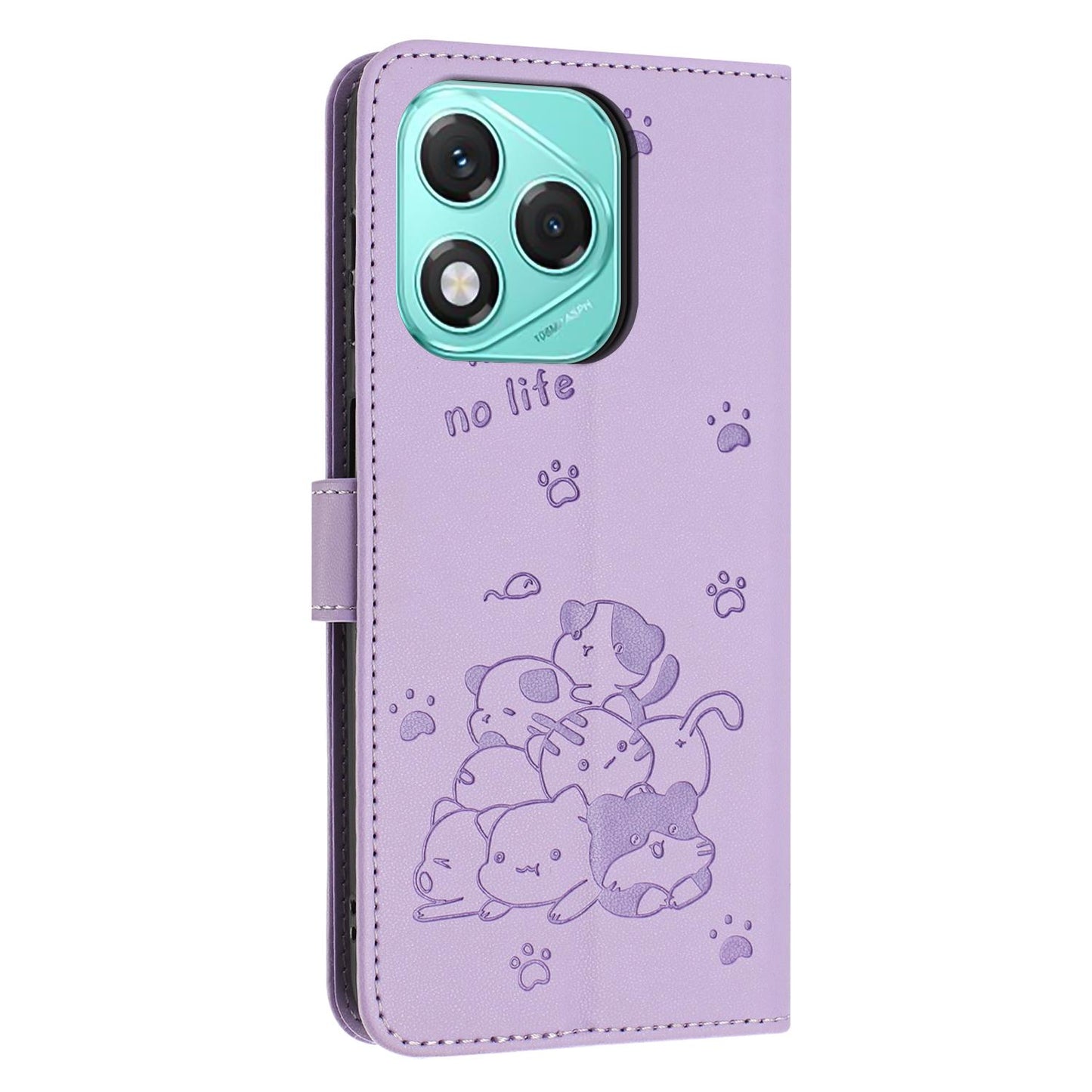 Honor 400 Lite Embossed Kitten PU Leather Wallet Case with Card Slots, Cash Pocket, Kickstand Function, Wrist Lanyard Strap, Full Protective TPU Flip Cover