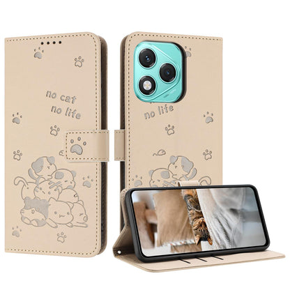 Honor 400 Lite Embossed Kitten PU Leather Wallet Case with Card Slots, Cash Pocket, Kickstand Function, Wrist Lanyard Strap, Full Protective TPU Flip Cover