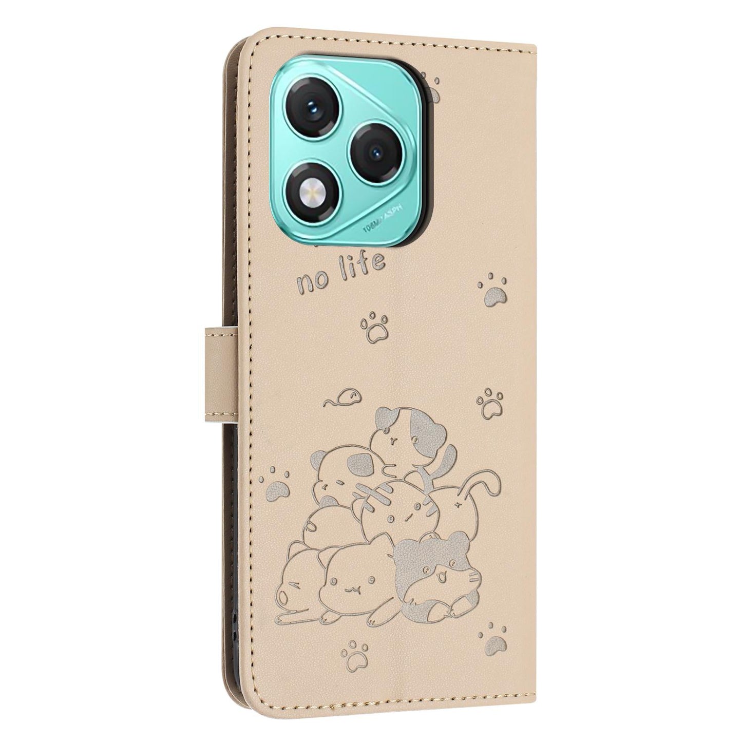 Honor 400 Lite Embossed Kitten PU Leather Wallet Case with Card Slots, Cash Pocket, Kickstand Function, Wrist Lanyard Strap, Full Protective TPU Flip Cover