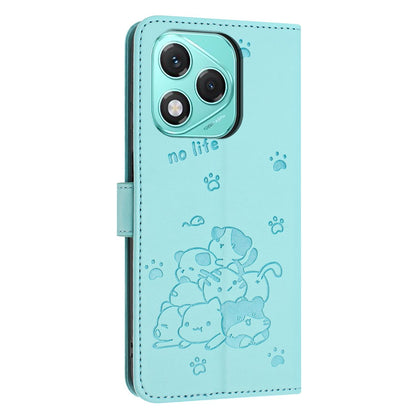 Honor 400 Lite Embossed Kitten PU Leather Wallet Case with Card Slots, Cash Pocket, Kickstand Function, Wrist Lanyard Strap, Full Protective TPU Flip Cover