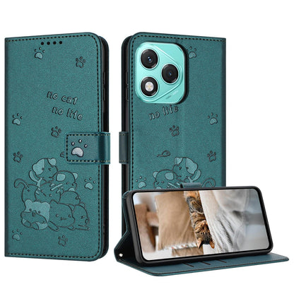 Honor 400 Lite Embossed Kitten PU Leather Wallet Case with Card Slots, Cash Pocket, Kickstand Function, Wrist Lanyard Strap, Full Protective TPU Flip Cover
