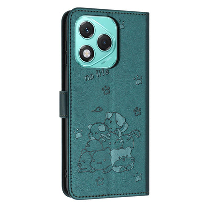 Honor 400 Lite Embossed Kitten PU Leather Wallet Case with Card Slots, Cash Pocket, Kickstand Function, Wrist Lanyard Strap, Full Protective TPU Flip Cover