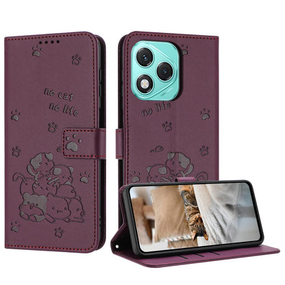 Honor 400 Lite Embossed Kitten PU Leather Wallet Case with Card Slots, Cash Pocket, Kickstand Function, Wrist Lanyard Strap, Full Protective TPU Flip Cover