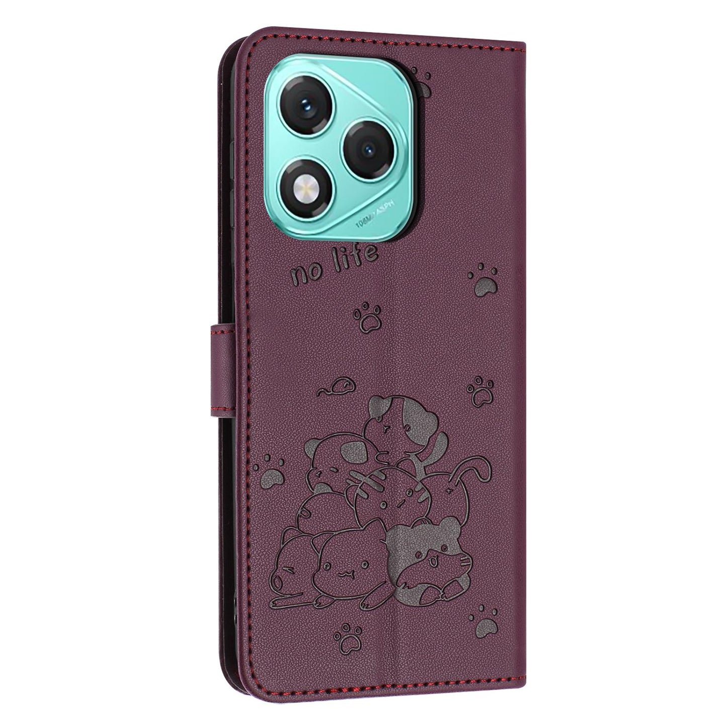 Honor 400 Lite Embossed Kitten PU Leather Wallet Case with Card Slots, Cash Pocket, Kickstand Function, Wrist Lanyard Strap, Full Protective TPU Flip Cover