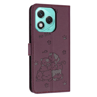 Honor 400 Lite Embossed Kitten PU Leather Wallet Case with Card Slots, Cash Pocket, Kickstand Function, Wrist Lanyard Strap, Full Protective TPU Flip Cover