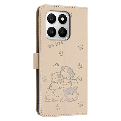 Honor 400 Smart 5G Embossed Kitten PU Leather Wallet Case with Card Slots, Cash Pocket, Kickstand Function, Wrist Lanyard Strap, Full Protective TPU Flip Cover