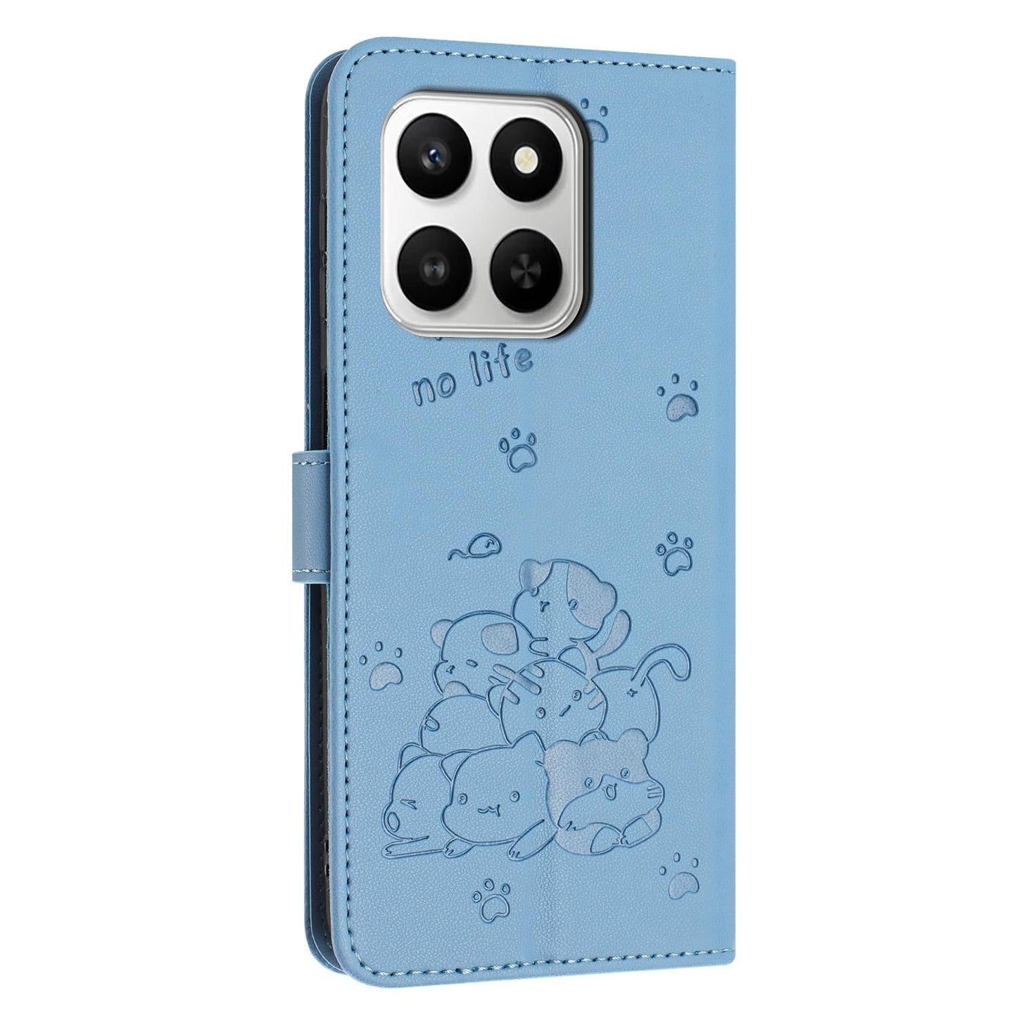 Honor X7d 5G Embossed Kitten PU Leather Wallet Case with Card Slots, Cash Pocket, Kickstand Function, Wrist Lanyard Strap, Full Protective TPU Flip Cover