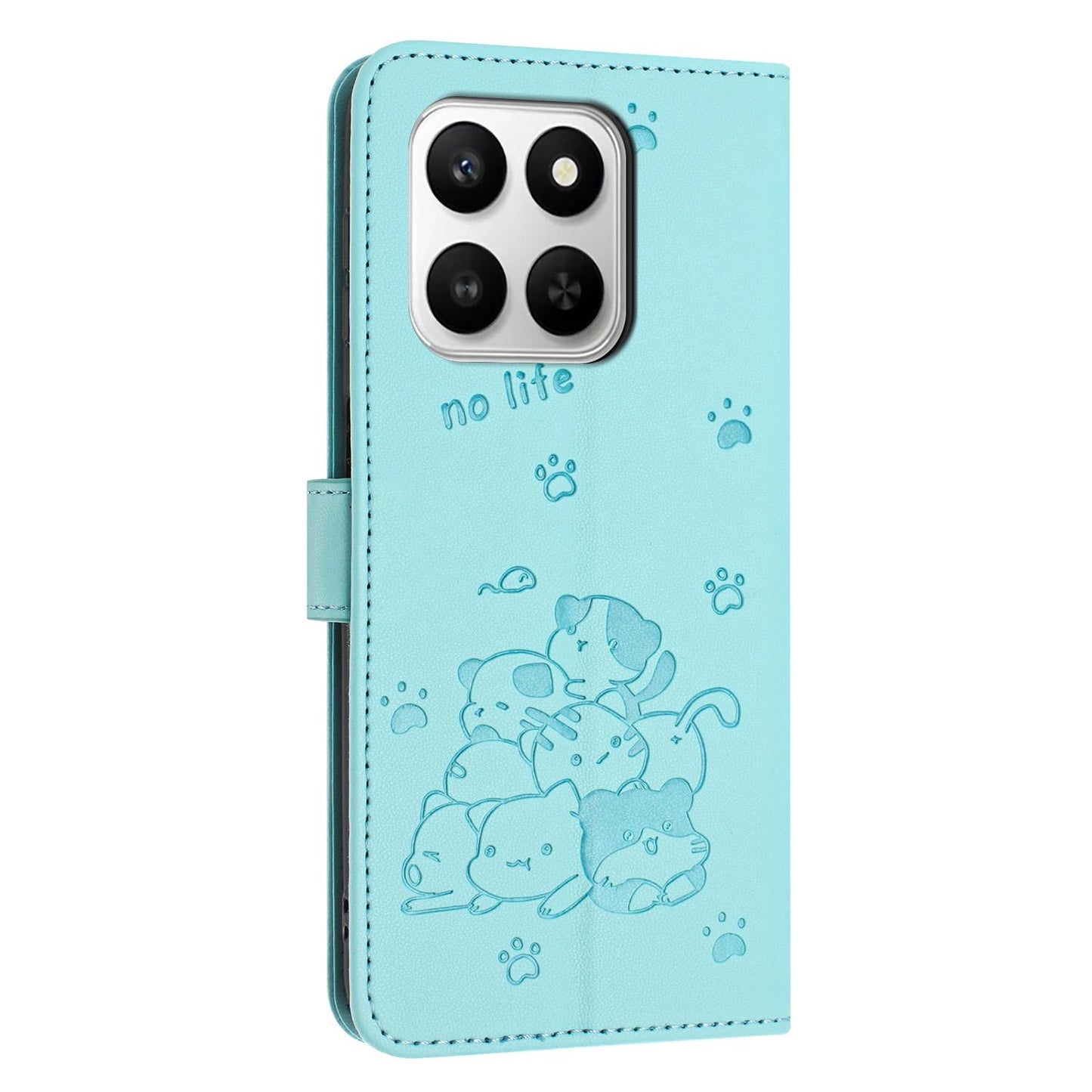 Honor 400 Smart 5G Embossed Kitten PU Leather Wallet Case with Card Slots, Cash Pocket, Kickstand Function, Wrist Lanyard Strap, Full Protective TPU Flip Cover