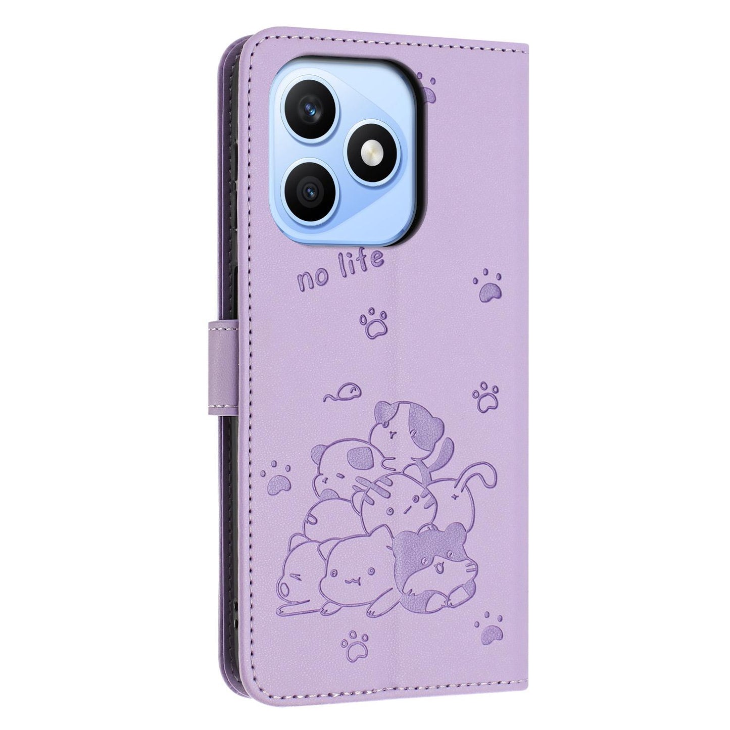 Honor X8d 4G Embossed Kitten PU Leather Wallet Case with Card Slots, Cash Pocket, Kickstand Function, Wrist Lanyard Strap, Full Protective TPU Flip Cover