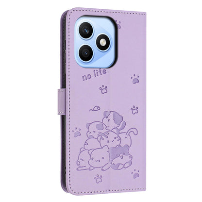 Honor X8d 4G Embossed Kitten PU Leather Wallet Case with Card Slots, Cash Pocket, Kickstand Function, Wrist Lanyard Strap, Full Protective TPU Flip Cover