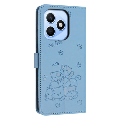 Honor X8d 4G Embossed Kitten PU Leather Wallet Case with Card Slots, Cash Pocket, Kickstand Function, Wrist Lanyard Strap, Full Protective TPU Flip Cover