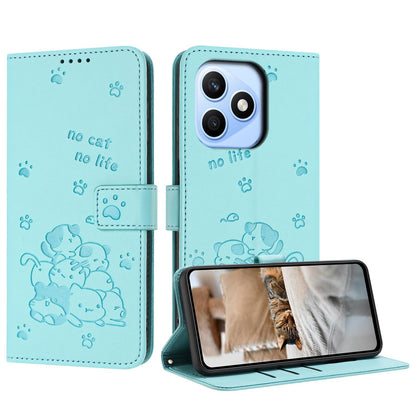 Honor X8d 4G Embossed Kitten PU Leather Wallet Case with Card Slots, Cash Pocket, Kickstand Function, Wrist Lanyard Strap, Full Protective TPU Flip Cover