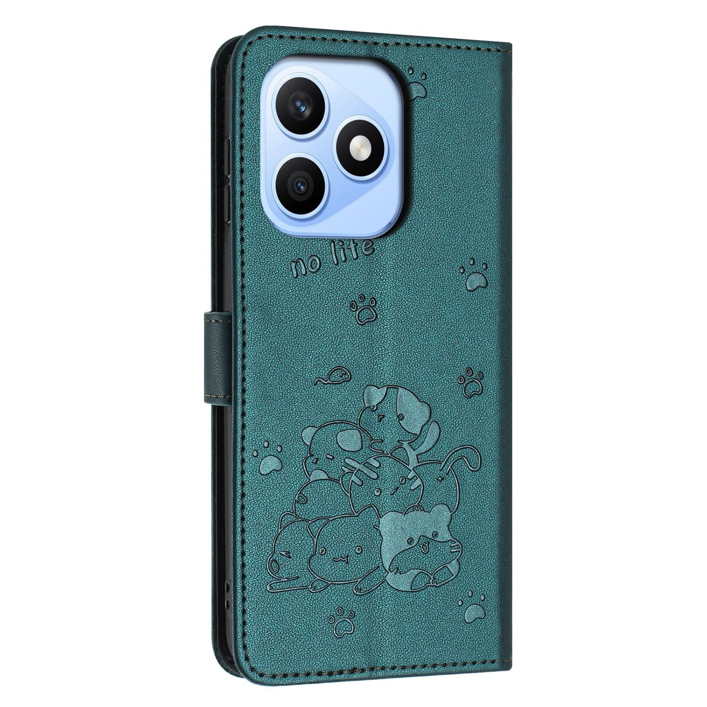 Honor X8d 4G Embossed Kitten PU Leather Wallet Case with Card Slots, Cash Pocket, Kickstand Function, Wrist Lanyard Strap, Full Protective TPU Flip Cover