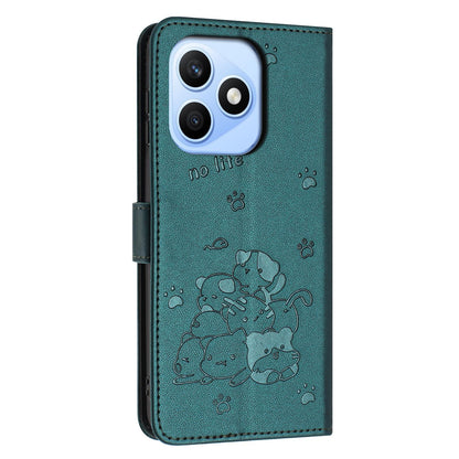 Honor X8d 4G Embossed Kitten PU Leather Wallet Case with Card Slots, Cash Pocket, Kickstand Function, Wrist Lanyard Strap, Full Protective TPU Flip Cover