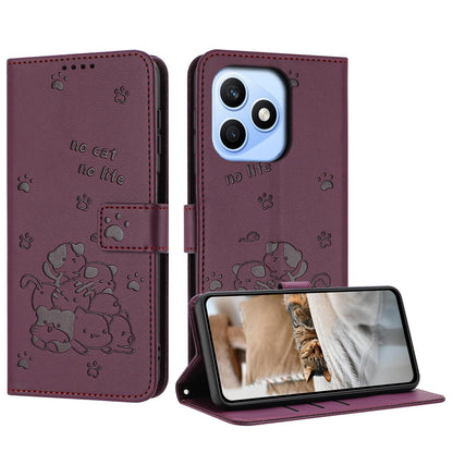 Honor X8d 4G Embossed Kitten PU Leather Wallet Case with Card Slots, Cash Pocket, Kickstand Function, Wrist Lanyard Strap, Full Protective TPU Flip Cover