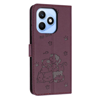 Honor X8d 4G Embossed Kitten PU Leather Wallet Case with Card Slots, Cash Pocket, Kickstand Function, Wrist Lanyard Strap, Full Protective TPU Flip Cover