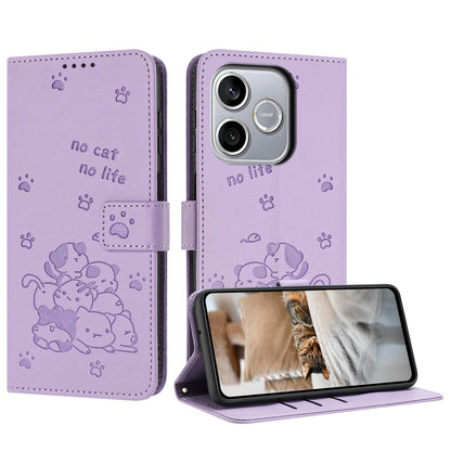 Honor 600 Lite Embossed Kitten PU Leather Wallet Case with Card Slots, Cash Pocket, Kickstand Function, Wrist Lanyard Strap, Full Protective TPU Flip Cover