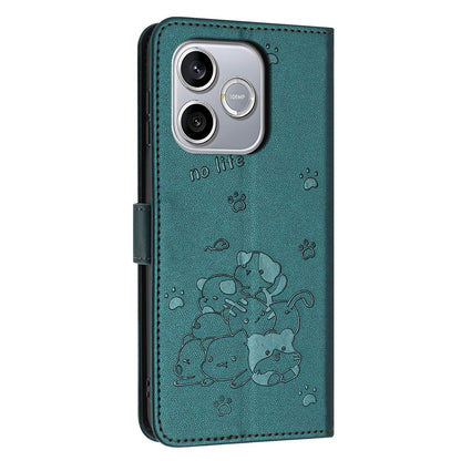 Honor 600 Lite Embossed Kitten PU Leather Wallet Case with Card Slots, Cash Pocket, Kickstand Function, Wrist Lanyard Strap, Full Protective TPU Flip Cover