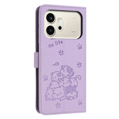 Honor 600 Pro Embossed Kitten PU Leather Wallet Case with Card Slots, Cash Pocket, Kickstand Function, Wrist Lanyard Strap, Full Protective TPU Flip Cover