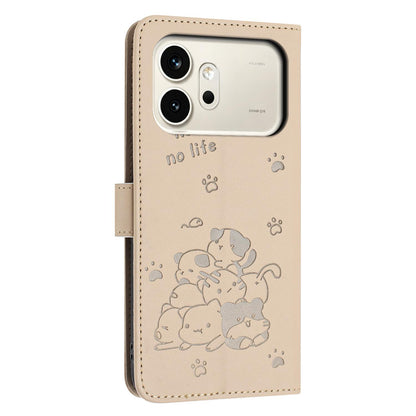 Honor 600 Embossed Kitten PU Leather Wallet Case with Card Slots, Cash Pocket, Kickstand Function, Wrist Lanyard Strap, Full Protective TPU Flip Cover