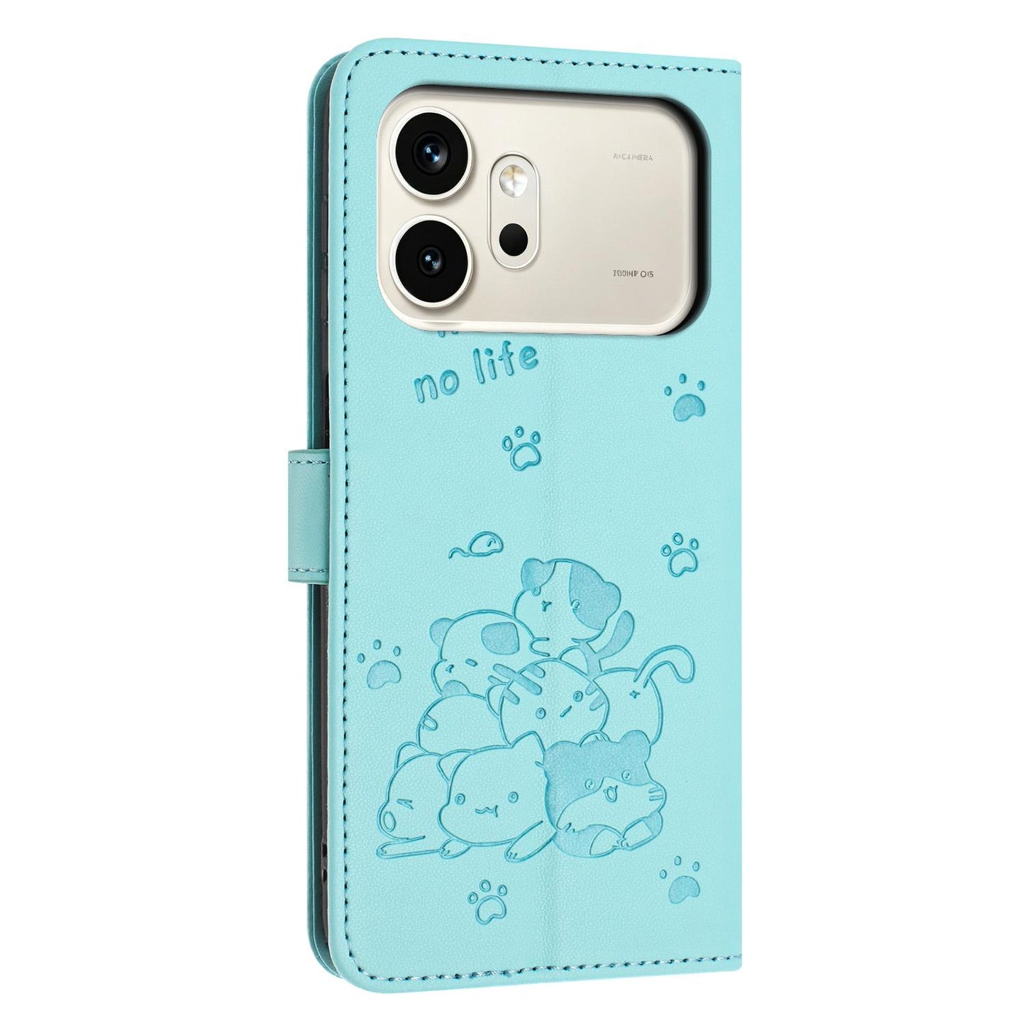 Honor 600 Pro Embossed Kitten PU Leather Wallet Case with Card Slots, Cash Pocket, Kickstand Function, Wrist Lanyard Strap, Full Protective TPU Flip Cover