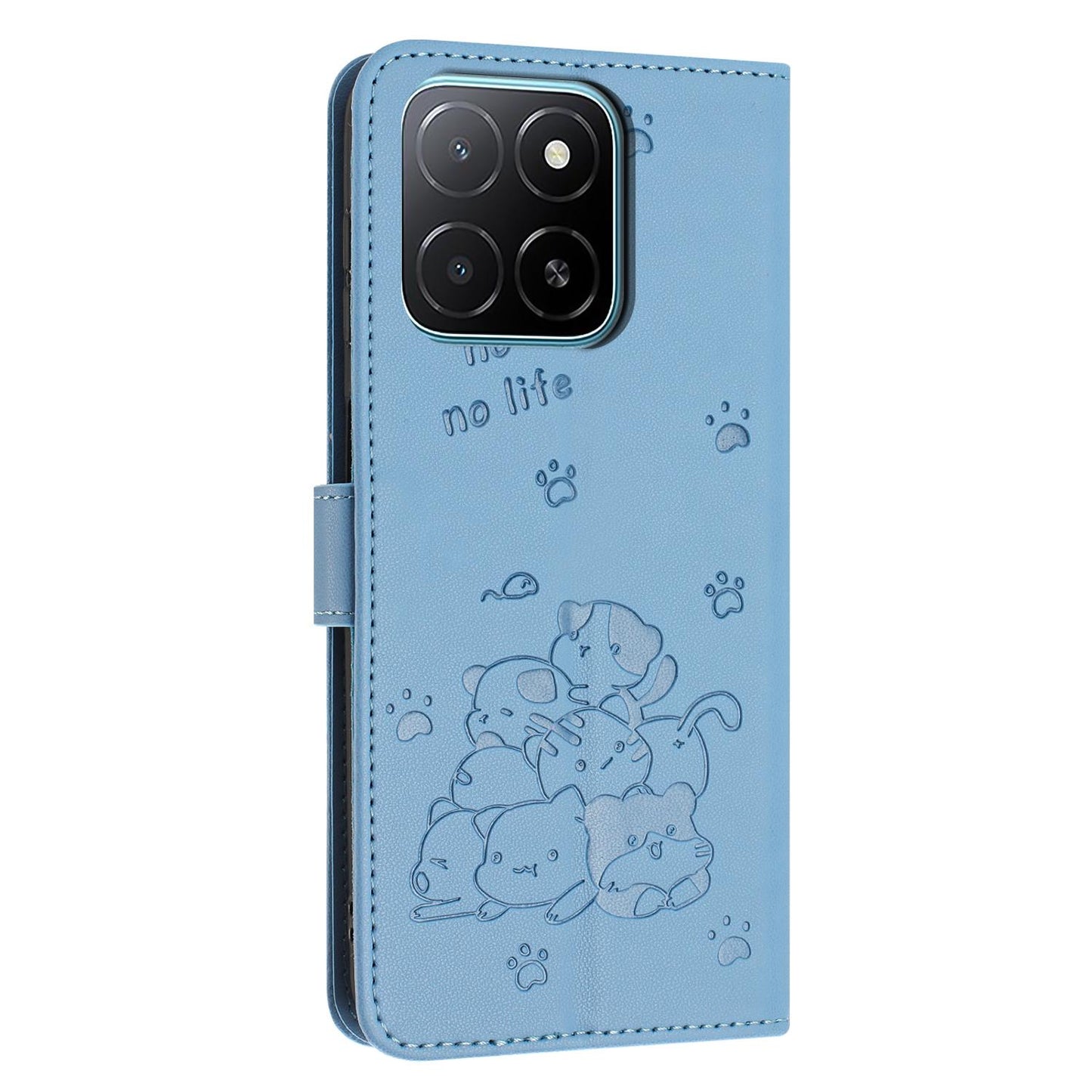 Honor X6d 5G Embossed Kitten PU Leather Wallet Case with Card Slots, Cash Pocket, Kickstand Function, Wrist Lanyard Strap, Full Protective TPU Flip Cover