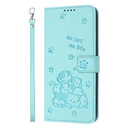 OPPO A77 5G Embossed Kitten PU Leather Wallet Case with Card Slots, Cash Pocket, Kickstand Function, Wrist Lanyard Strap, Full Protective TPU Flip Cover