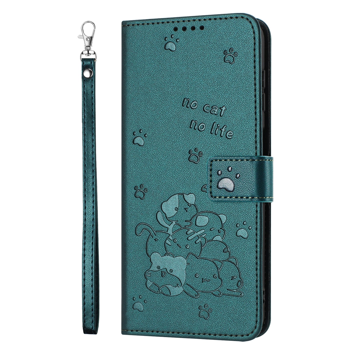 OPPO A78 5G Embossed Kitten PU Leather Wallet Case with Card Slots, Cash Pocket, Kickstand Function, Wrist Lanyard Strap, Full Protective TPU Flip Cover